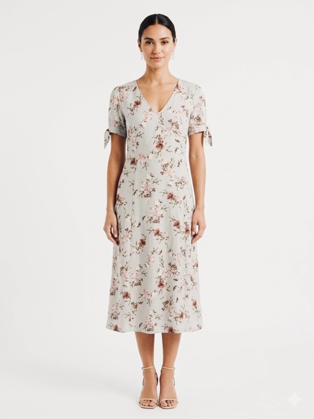 Tash + Sophie Linen Blend Floral Midi Dress Size L NWT’S